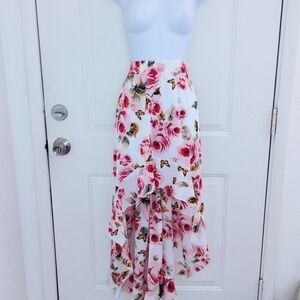 SHEIN Floral High Low Ruffle Skirt